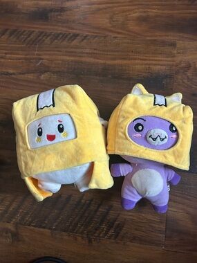 Cute Yellow Hooded Plush Duo - Purple & White Characters